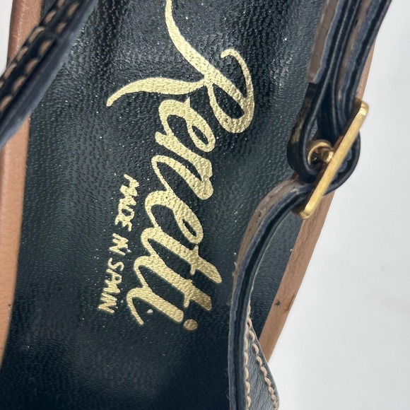 Renetti Tan Black Leather Slingback Pointed Toe Heels Women's Size 6.5 M Spain - Picture 6 of 13